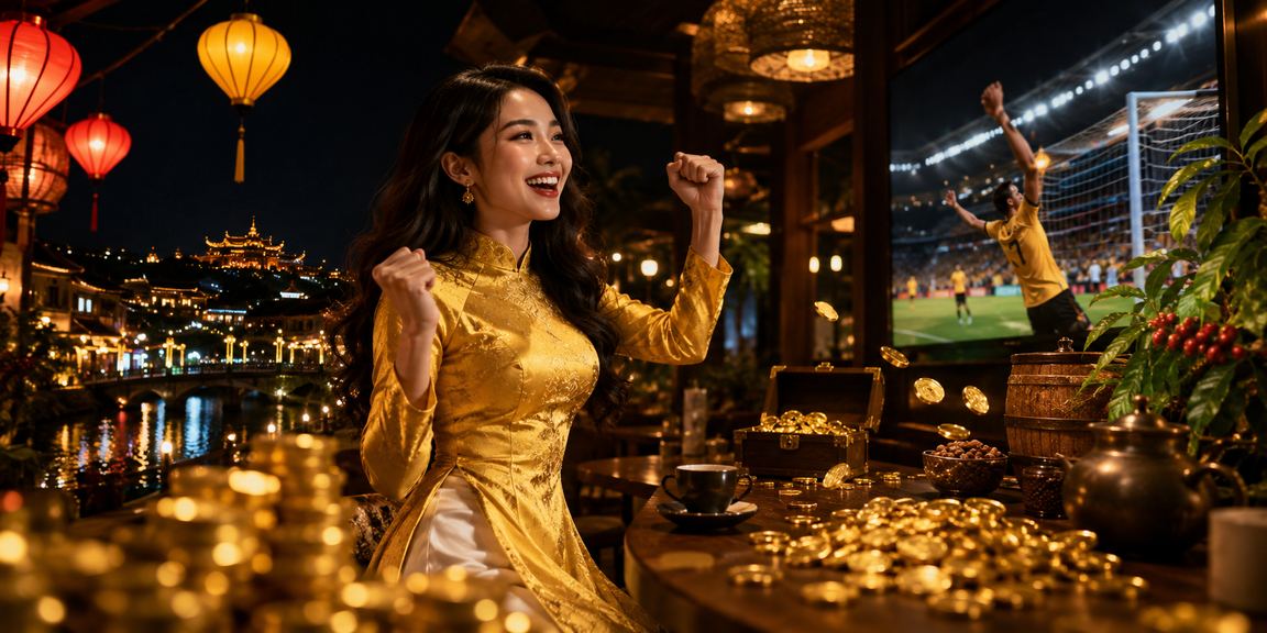 Người phụ nữ Việt Nam mặc áo dài tại Huế sử dụng điện thoại trải nghiệm casino và cá cược trực tuyến