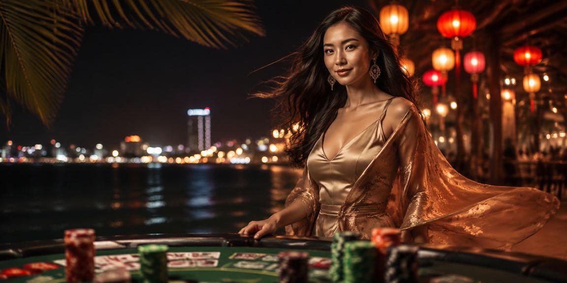 Không khí đêm tại Vũng Tàu với ánh đèn neon và màn hình cá cược baccarat trực tuyến